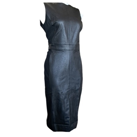 Spanx Luxe Black Faux Leather Dress Sleeveless Sheath S Bodycon Goth Party Biker - Picture 4 of 16